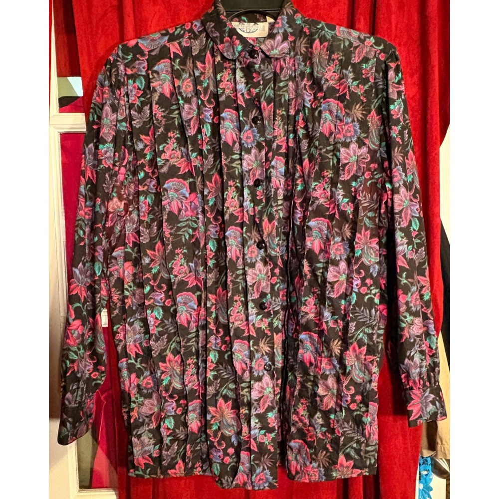Conversation Pieces Skirt Set Womens L Floral Black Cotton Good Tiered  2pc - Picture 5 of 13